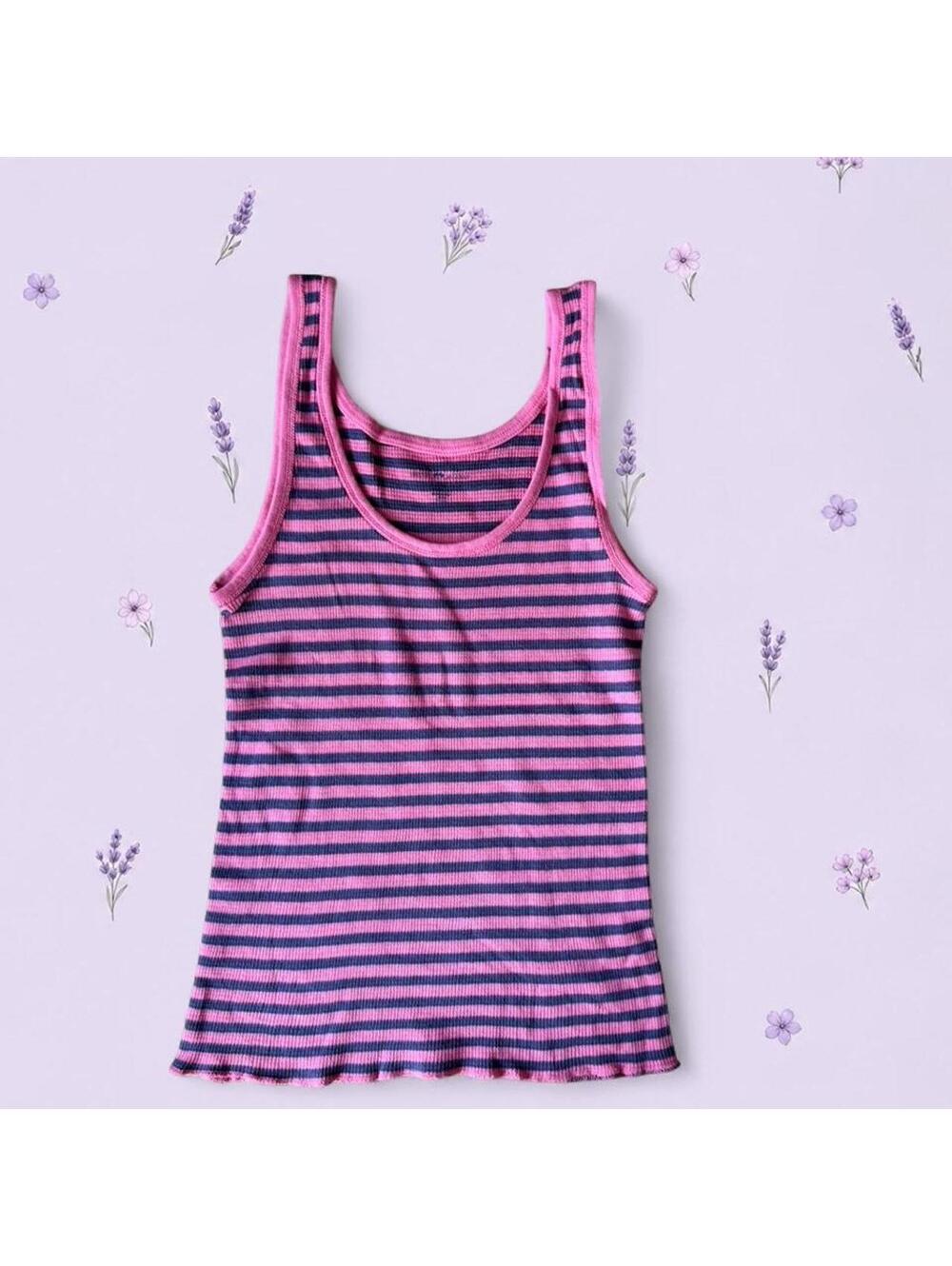 Brandy Melville hot pink and navy striped tank